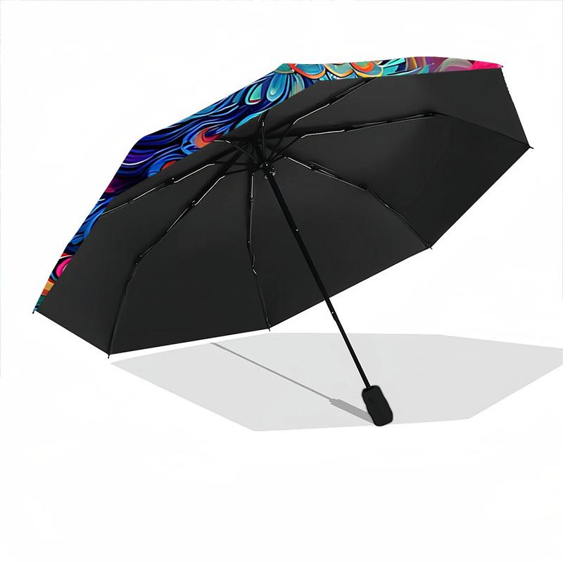 1 peça Guarda-chuva Automático Abre/Fecha com Flores de Pavão, Guarda-chuva Compacto Dobrável, Guarda-chuva Portátil para Todas as Estações para Mulheres/Homens F1124072