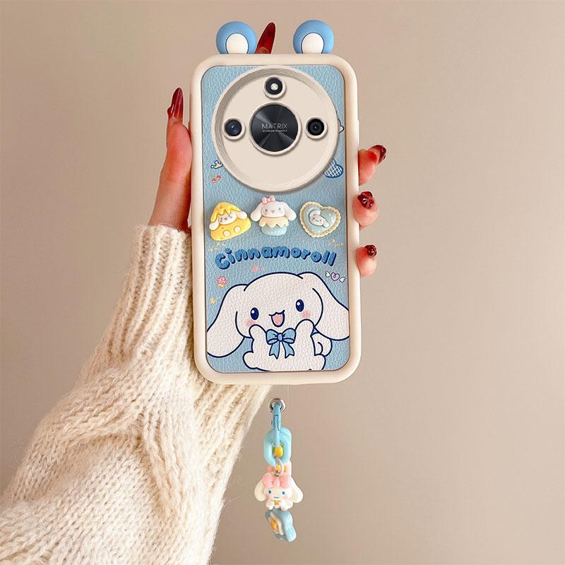 KEYSION Cute Ear 3D Cartoon Case for HONOR X9c Smart 5G with Bracelet Soft Silicone Shockproof Phone Cover for Huawei Honor X9c Smart
