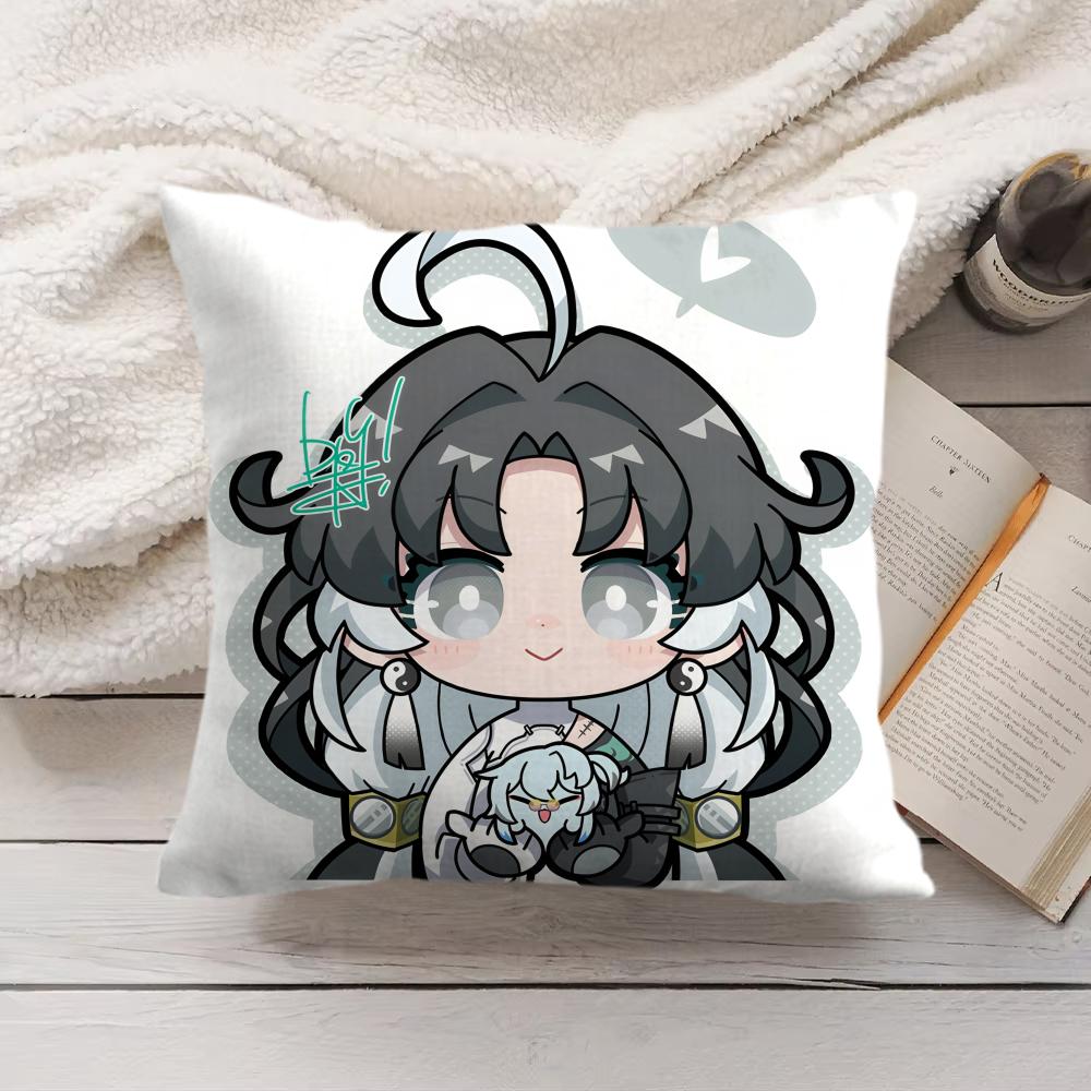 Jianxin Cute Wuthering Waves Cushion Cover Silky Short Plush Invisible Zipper Dustproof Sofa Pillow Case For Home Decor