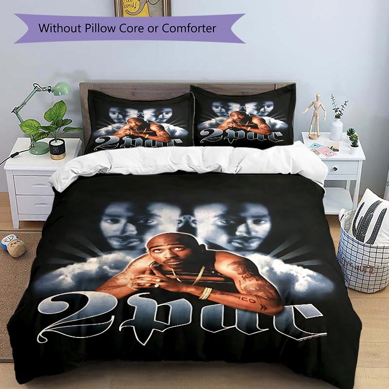 Retro Tupac HipHop Legende Druck 3-teiliges Bettwäsche-Set Bettbezug mit 2 Kissenbezügen Heim-Geburtstagsgeschenk