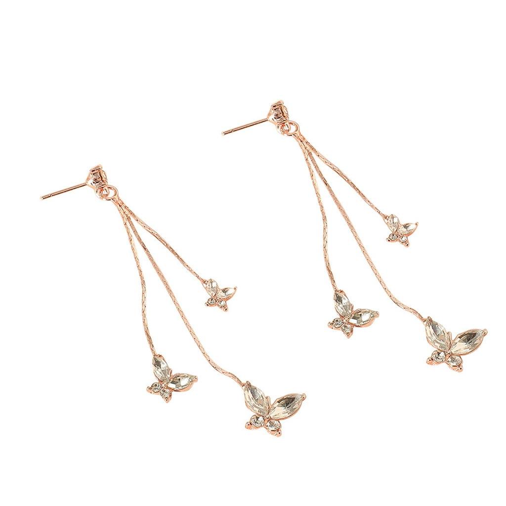 1 Pair Shiny Butterfly Artificial Crystal Drop Earring Butterfly Tassel Dangle Earrings For Women Jewelry Gifts