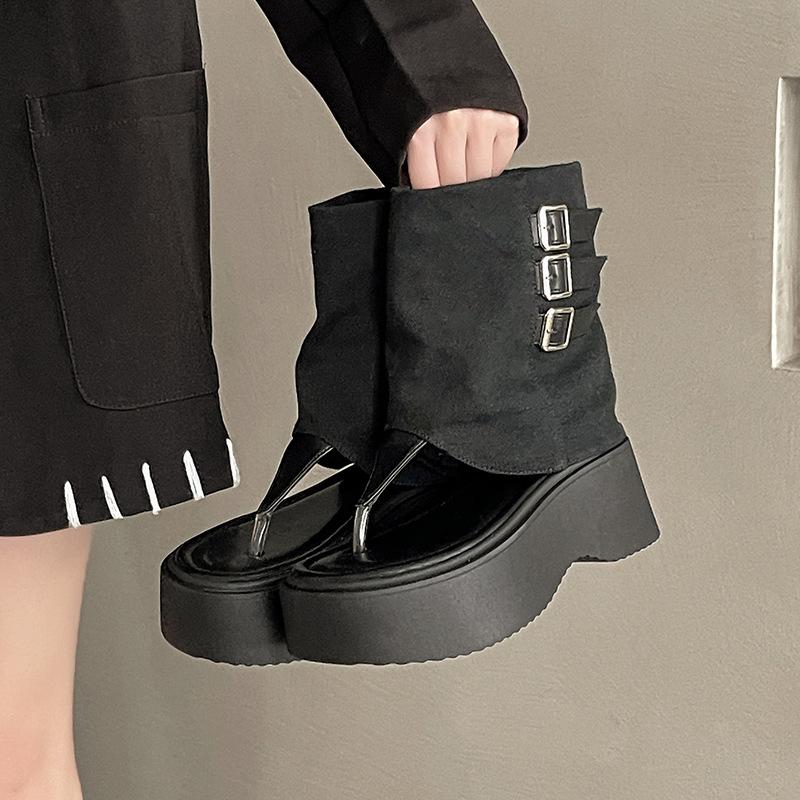 

Модный ретро-дизайн, металлическая пряжка, босоножки на платформе с открытым носком, женская летняя новинка, повседневная одинарная обувь, крутые ботинки 35 чёрный