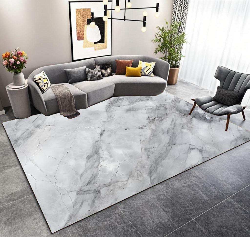 Luxury Gray Marble Living Room Carpet Nordic Home Decoration Sofa Fluffy Plush Rug Large Area Bedroom Bedside Antiskid Mat Floor