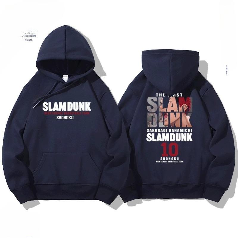 NASA joint autumn and winter cartoon slam dunk print student hooded sweatshirt men and women plus velvet long-sleeved pullover