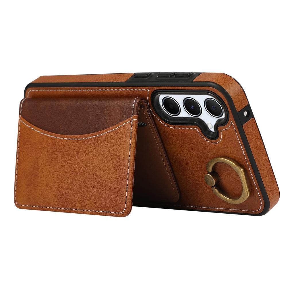 For Samsung Galaxy A54 5G PU Leather Back Case Card Holder Kickstand Phone Cover with Wrist Strap