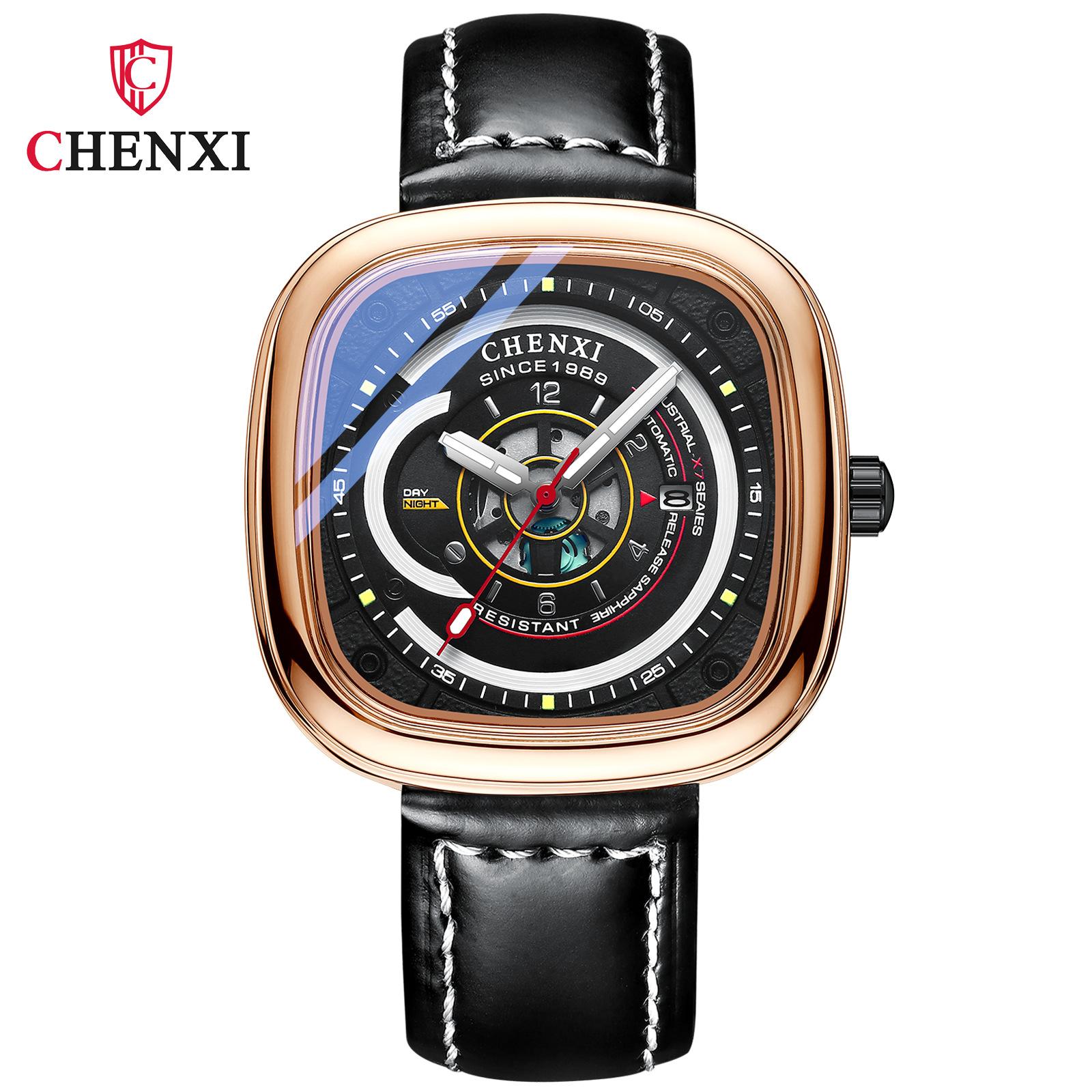 

Новые роскошные мужские часы ТОП-бренда с коробкой, квадратные часы, мужские модные кожаные светящиеся мужские кварцевые часы