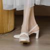 High Heeled Women's Sandals Square Toe Chunky Shoes 2025 Elegant Shallow Buckle Pumps Fashion Dress Summer Zapatillas Mujer