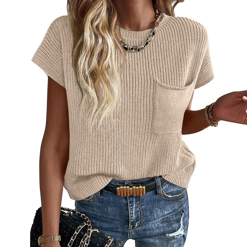 Women's Fashion Casual Loose Covered Sleeve Round Neck Knit Top