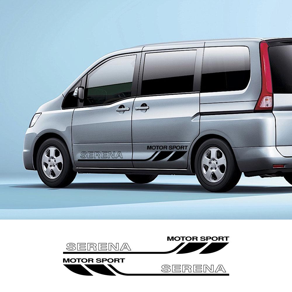 2PCS Car Side Door Stickers For Nissan Serena C23 c25 c26 c27 Long Stripes Motor Sport Graphics Vinyl Decals Tuning