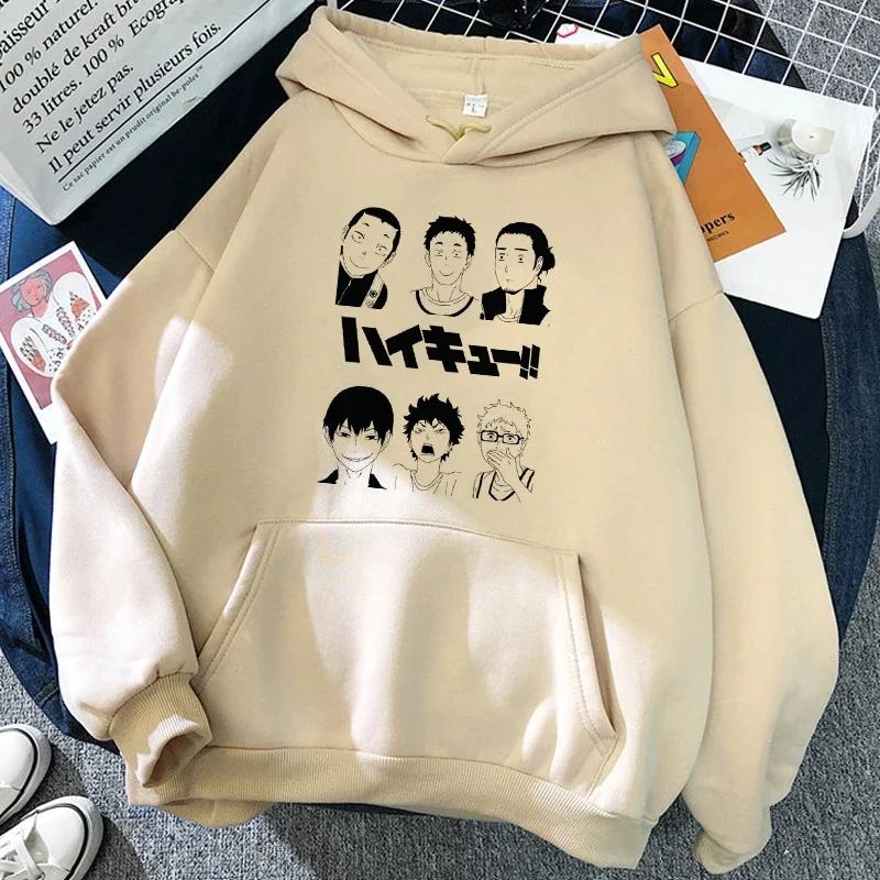 90s Japanese Anime Haikyuu Kangaroo Pocket Hoodies Women Funny Fly High Graphic Streetwear Winter Warm Fashion Aesthetic Clothes