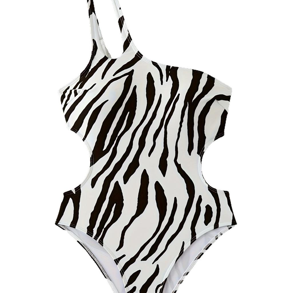 Costume da bagno bikini a righe diagonali con stampa, scollatura sulla schiena, spalline doppie, per la spiaggia