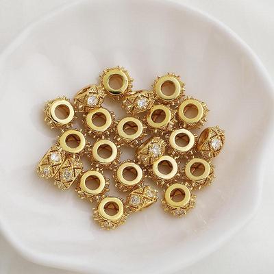 18K Gold Plated Zircon Large Hole Spacer Beads - Rhombus Lucky Wheel DIY Accessories