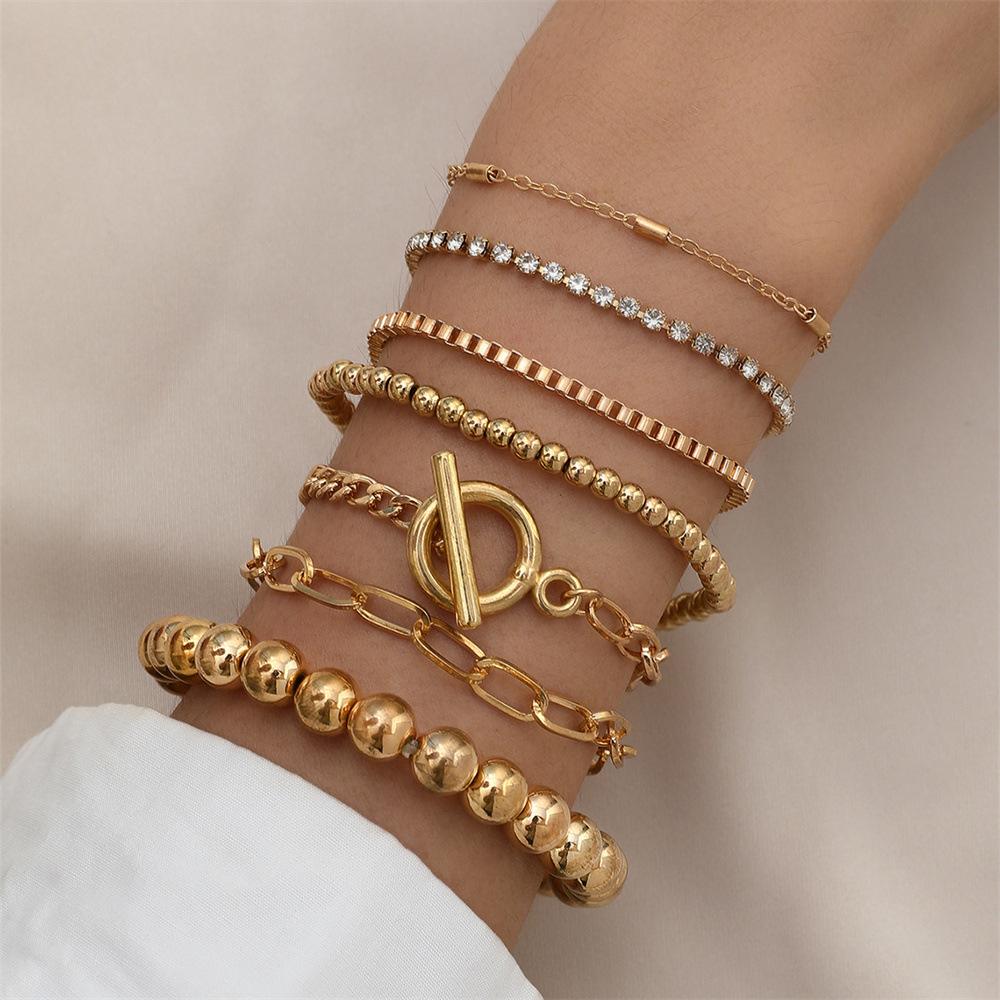 

Simple bracelet, elastic rope beaded paperclip bracelet, versatile alloy bracelet 7-piece set