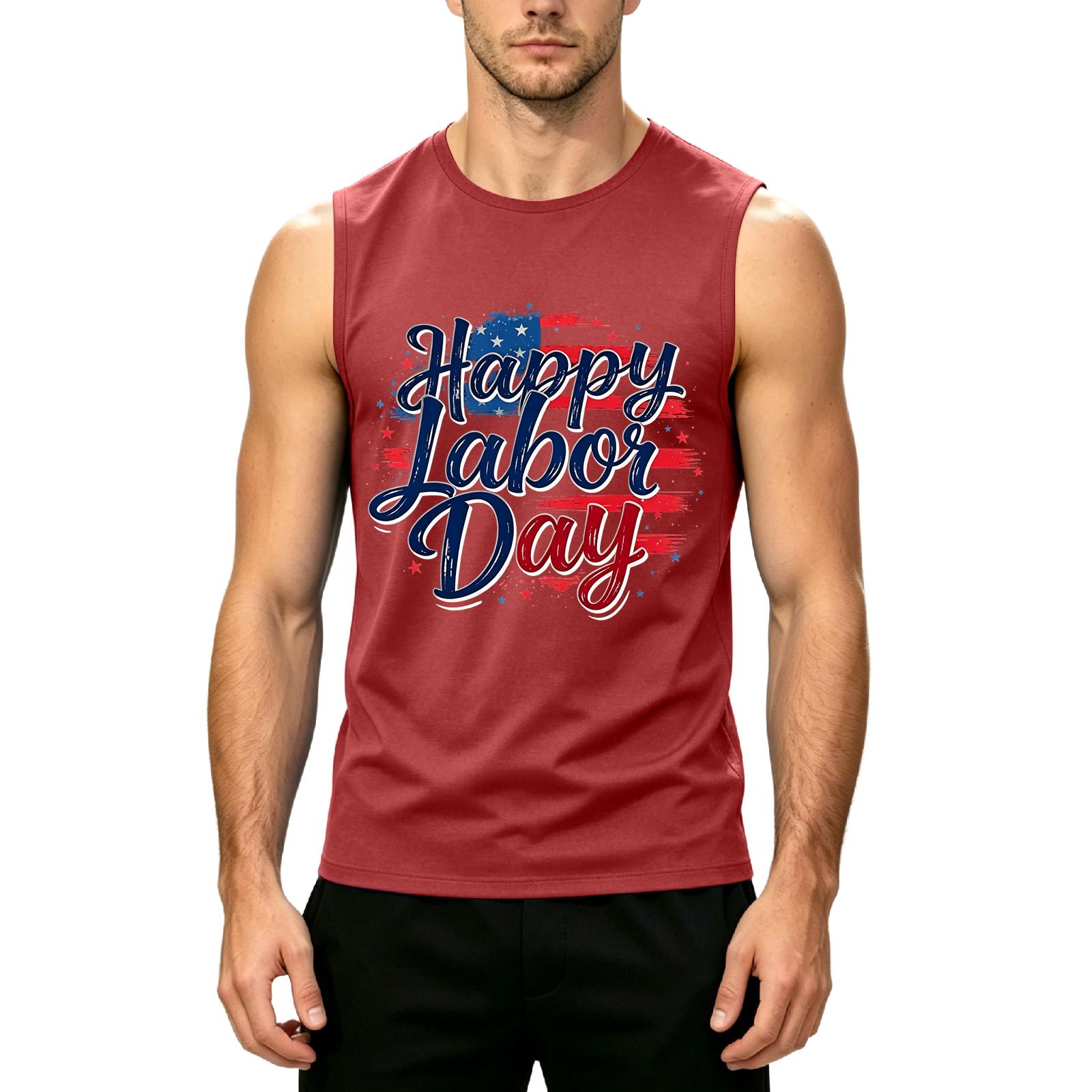 

Mens Sleeveless Casual Tank Top with Labor Day Print Comfortable Crew Neck Relaxed Fit Lightweight Shirt for Summer XL червоний