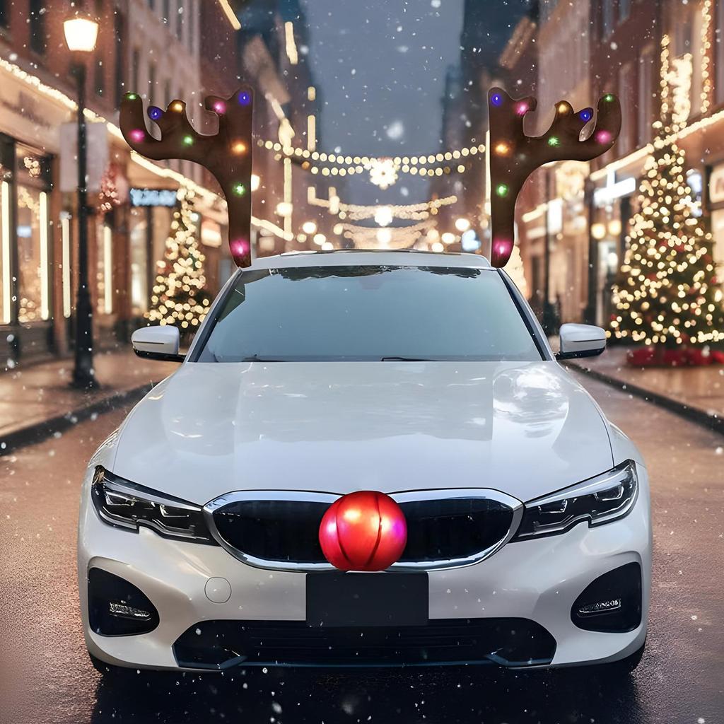 Christmas Glowing Reindeer Antler Car Decorations Christmas Automotive Exterior Decor With LED Light Car Roof Decor