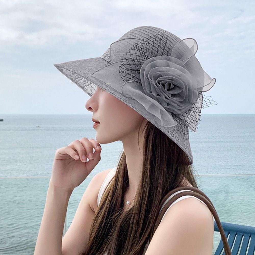 Flower Outdoor Sunshade Hat Organza Women Fisherman Hat New Summer Basin Hat