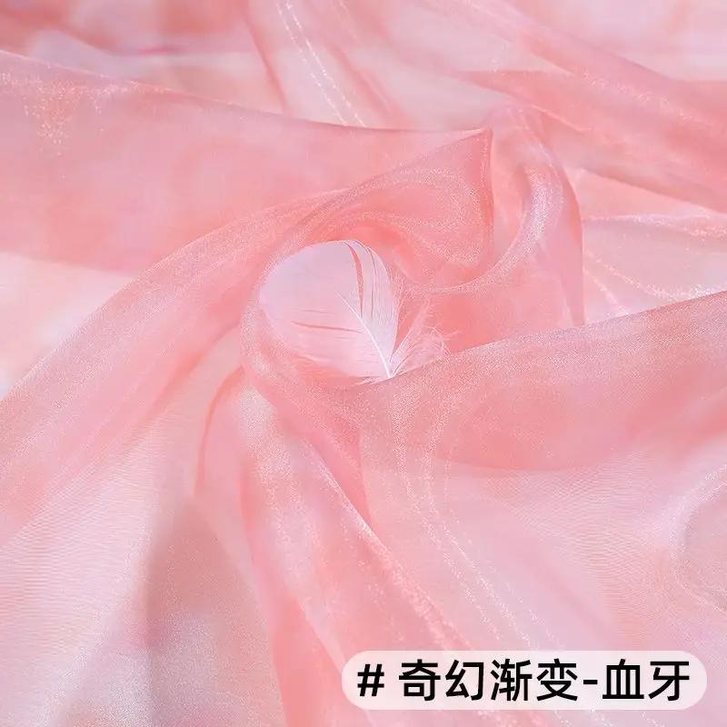 Glänzender Transparenter Regenbogen Organza Stoff Verlauf Pro Meter für Kleidung Kleid Hochzeitsdekoration Nähen DIY Designer Stoff