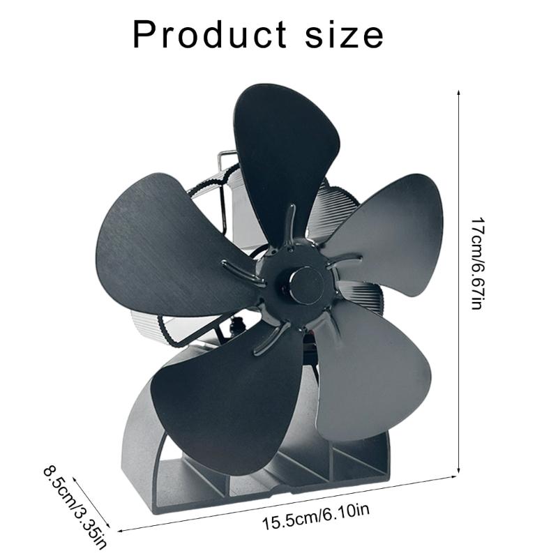Vnitřní topné řešení Hliníkový teplem aktivovaný 5lopatkový ventilátor pro kamna na dřevo, krby, kamna, Zlepšuje distribuci tepla