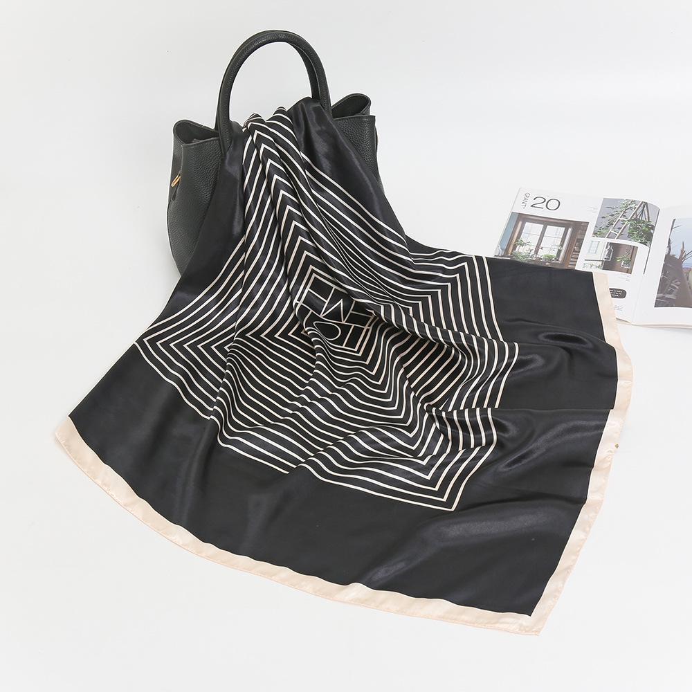 2024 Summer Korean Fashion Striped Satin Shawl for Women - Faux Silk Decorative Scarf FJ024