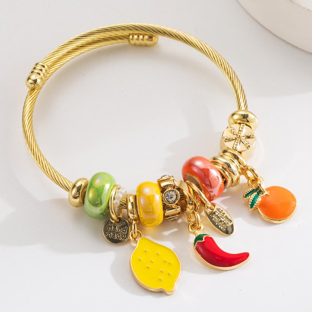 Fruit Series Bracelet Apple Lemon Orange Pendant Adjustable Wristband