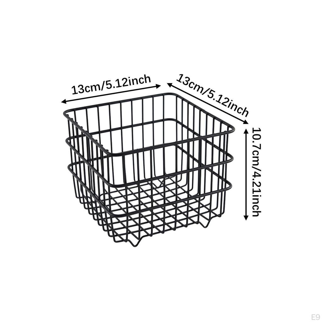 Iron Storage Basket Cosmetic Organizer Square Sturdy Snack Bin Wire for Bedroom Kitchen