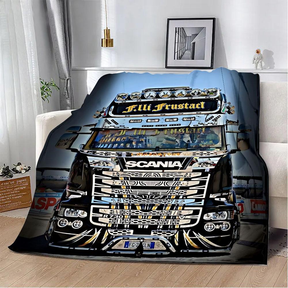 Printed Blanket Picnic Blankets Car Brand Scanias TruckS Warm Blanket Soft and Comfortable Blanket Home Travel Birthday Gift