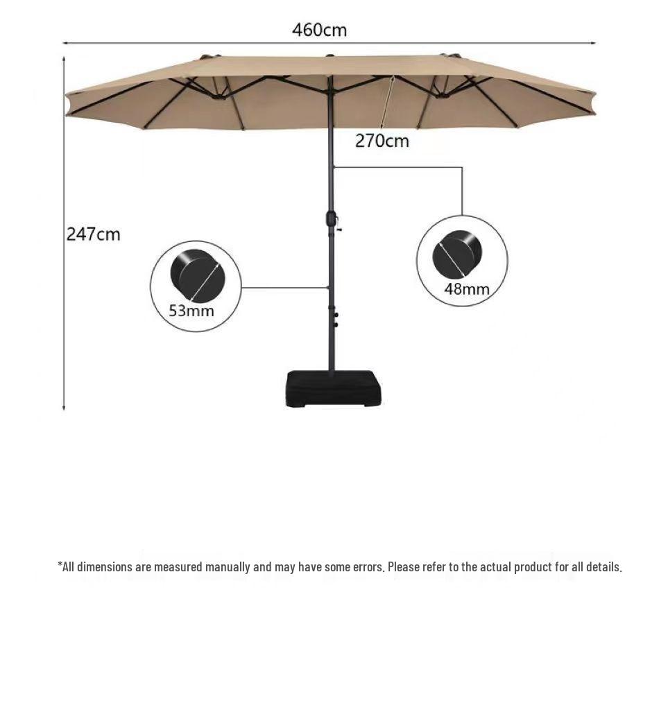 Large Outdoor Cafe & Terrace Sun Umbrella with Three-Head Center Pole
