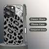 White Flash Leopard Pattern Tempered Glass Black Phone Case For Samsung Galaxy S25 S24 S23 Ultra Plus FE Cover
