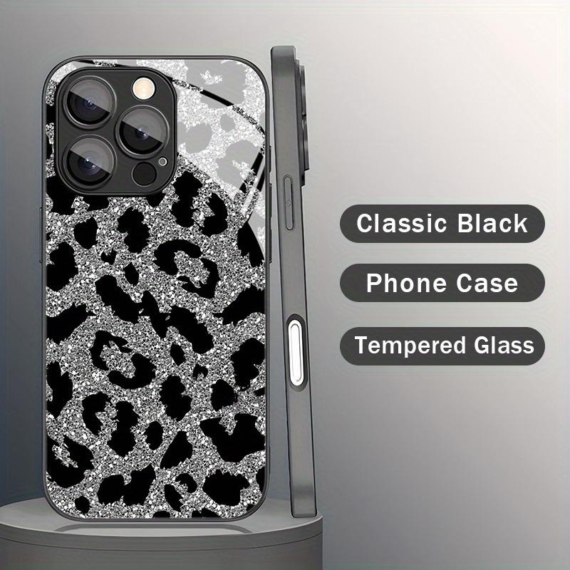 White Flash Leopard Pattern Tempered Glass Black Phone Case For Samsung Galaxy S25 S24 S23 Ultra Plus FE Cover