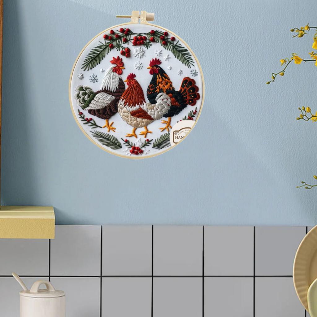1PC 3 Chicken European Pattern Embroidery DIY Fabric Craft Set with Tools