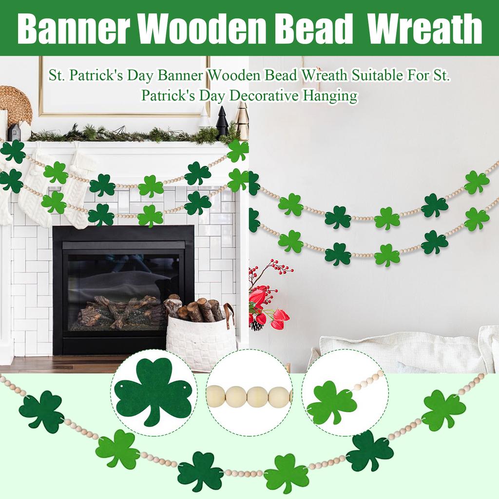 St. Patrick's Day Banner Wooden Bead Wreath Suitable For St. Patrick's Day Decorative Hanging