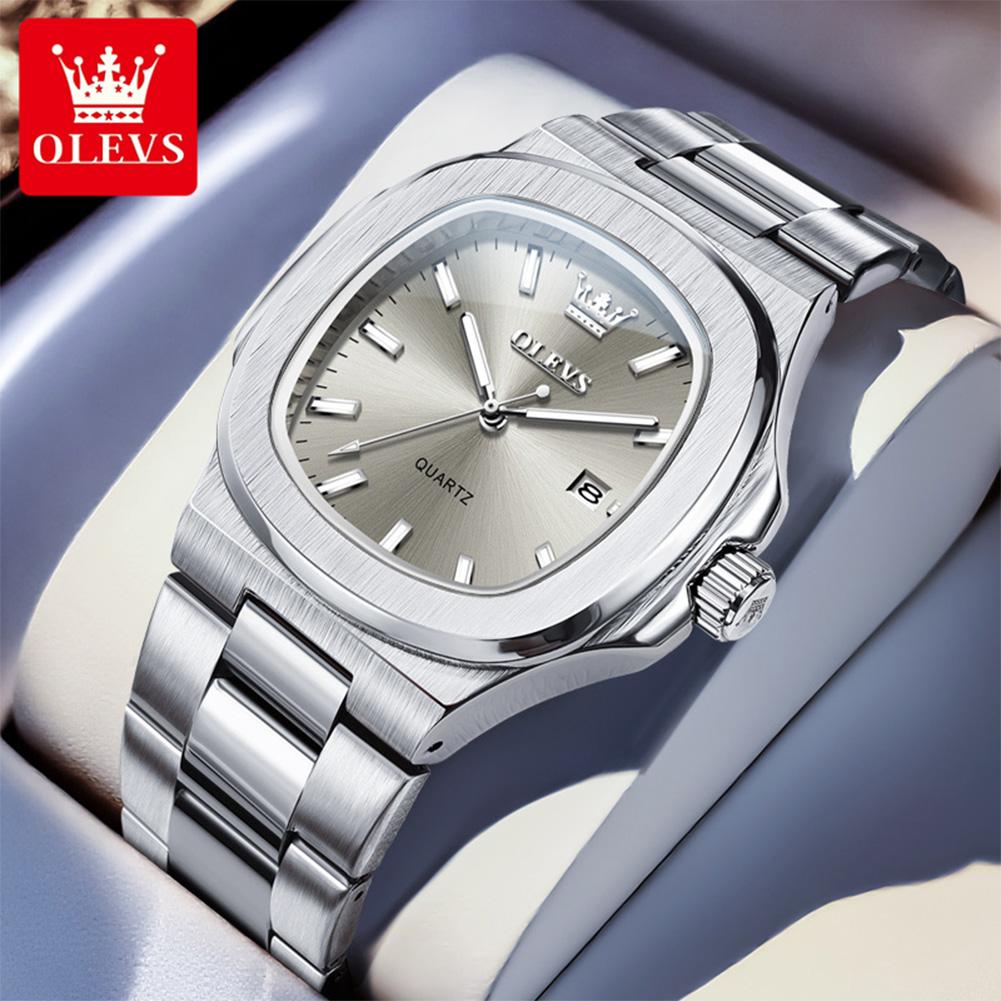 OLEVS New Man Watch Stainless Steel Fashion Square Nautilus Design Original Quartz Watches for Man Waterproof Men's Watches 3696