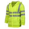 Fleece-lined Outdoor Sanitation Workwear Men's High Visibility Reflective Strip Zipper Hooded Sweatshirts