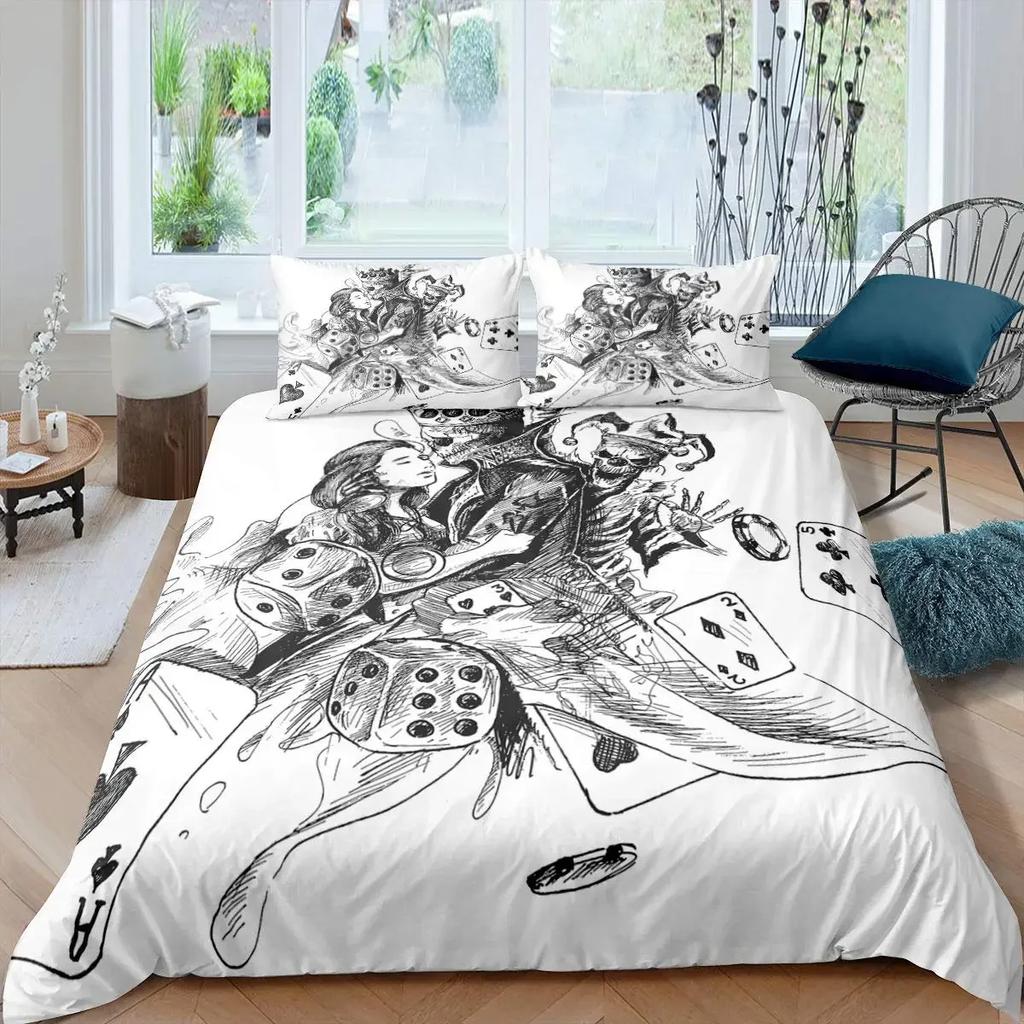 Comforter Poker Queen Modern Card Game Bedding Set Gamer Playing Comforter Gambling Athletics Polyester S