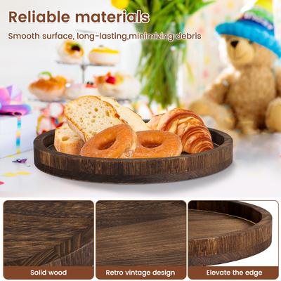 Tavă circulară din lemn cu stil retro tavă circulară pentru desert tavă decorativă suport pentru lumânări multi-utilizare tavă decor pentru masă