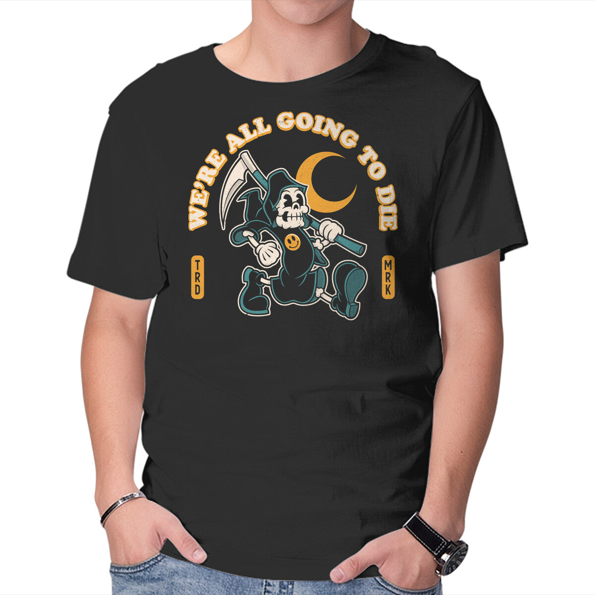 Unisex Crew Neck T-Shirt We re All Going To Die Graphic Short Sleeve Casual Tee XS