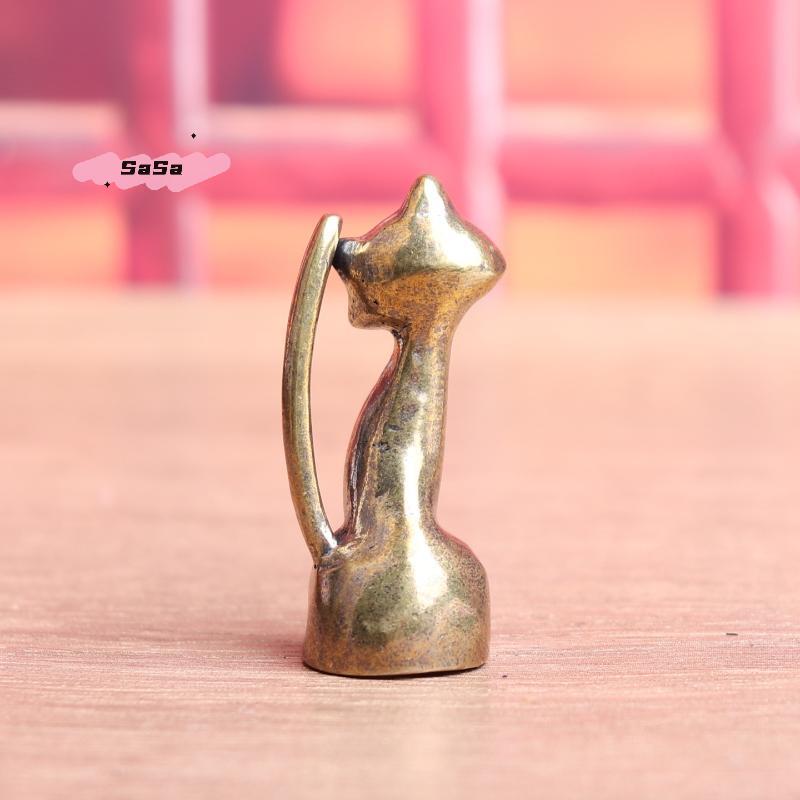 S-1Pc Antique Brass Cat Statue - Copper Animal Sculpture Incense Burner Home Desktop Decor Figurine For Cat Lovers
