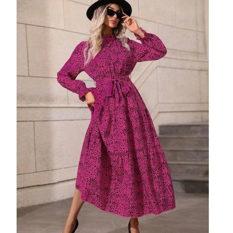 

Dress Young Leopard Print Long-Sleeve Dress Rose Red S