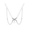 Xiaoxiangfeng French pearl necklace women's double-layer bow collarbone chain fashionable versatile neck chain with