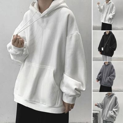 Männer Herbst Winter Hoodie Kordelzug Reine Farbe Elastische Manschette Dicken