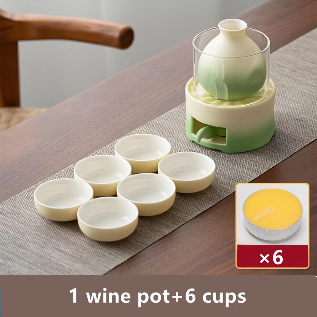 Set Heatable Japanese Sake Set 1pc 10.14oz Tokkuri Bottle With Heater 6pcs Ochoko Cups Exquisite Drinking Set Drinkware Christmas Gifts New Year Gifts