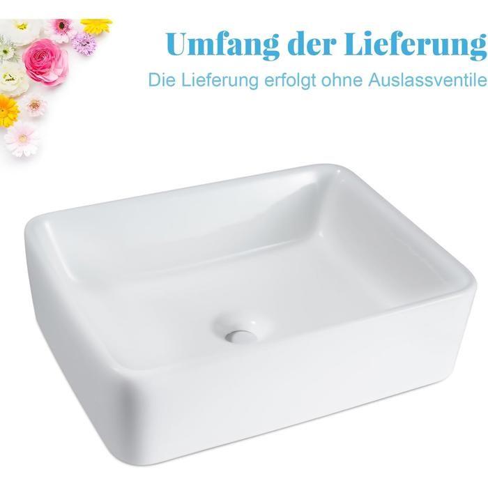 Lavabo à poser - NETTLIFE - Vasque carrée - Céramique blanc - 48x37x13,5 cm - Effet lotus