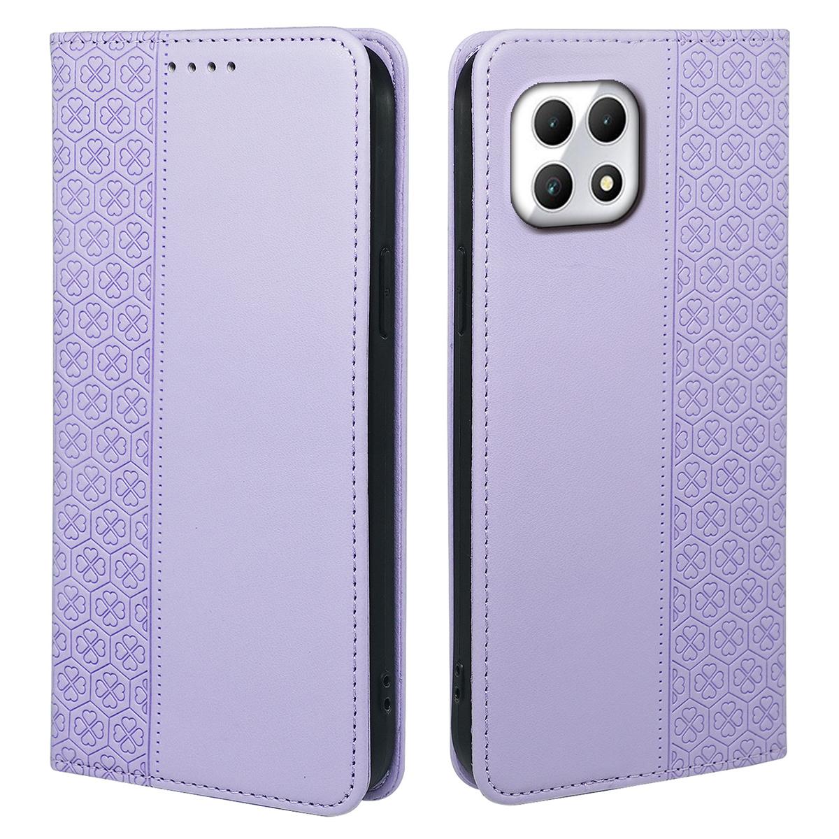 

For T-Mobile REVVL 7/T Phone 2 Case Leather Flip Phone Cover Four-Leaf Clover Pattern Light Purple