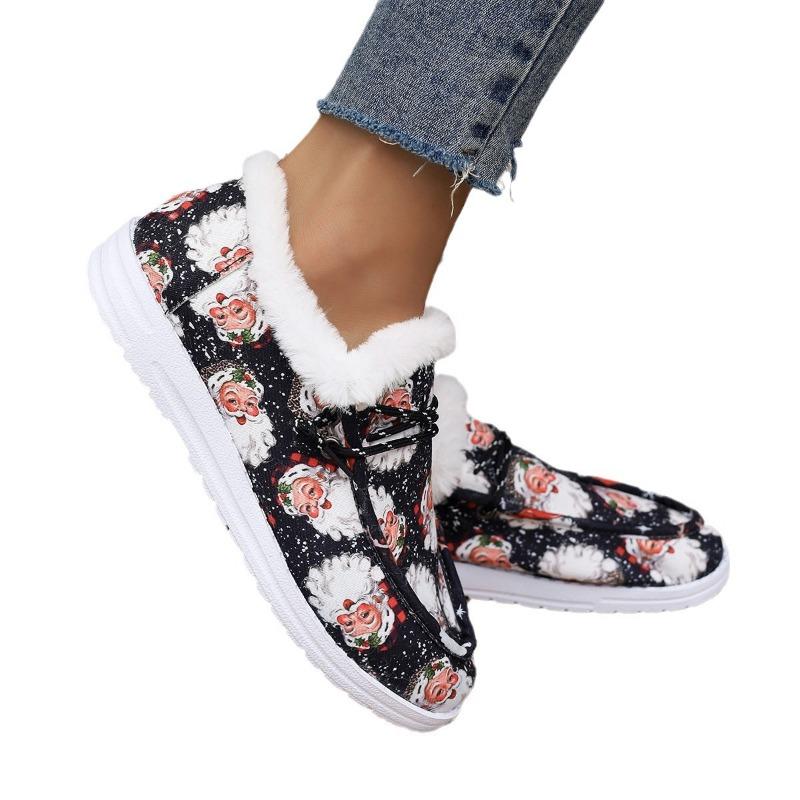 Herbst und Winter neue Weihnachten Übergröße Plüsch lässige Einzelschuhe Damen flacher Boden Plüsch Baumwollschuhe