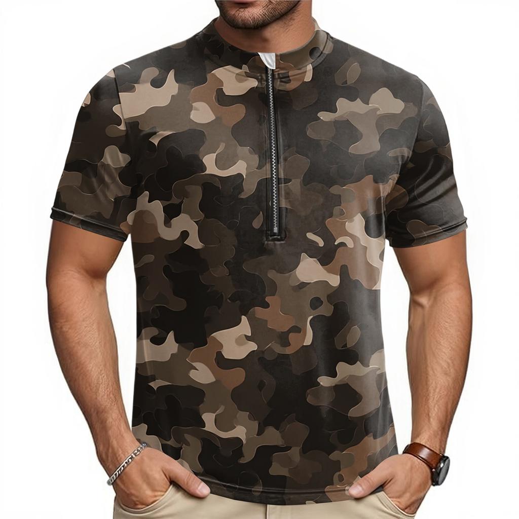 Herren Crew-Neck Bedrucktes Reißverschluss Atmungsaktives Schnelltrocknendes Kurzarm-Radtrikot für Outdoor-Sportarten und Straßenfahrten