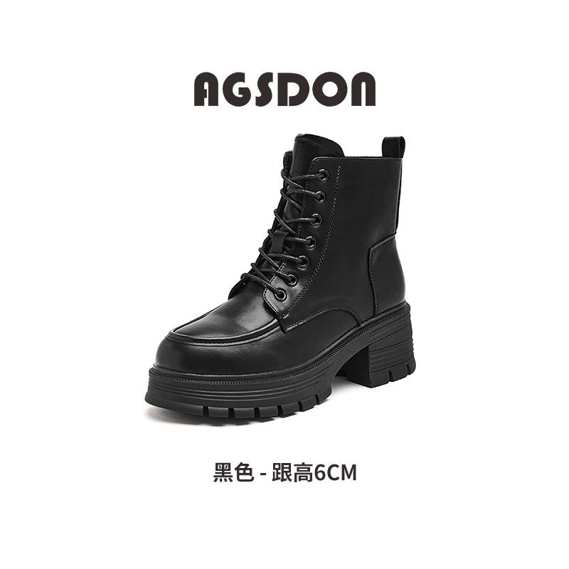 Augustine Platform Martin Boots Women's 2025 New Autumn and Winter Black Retro High-heeled Small British Style Short Boots
