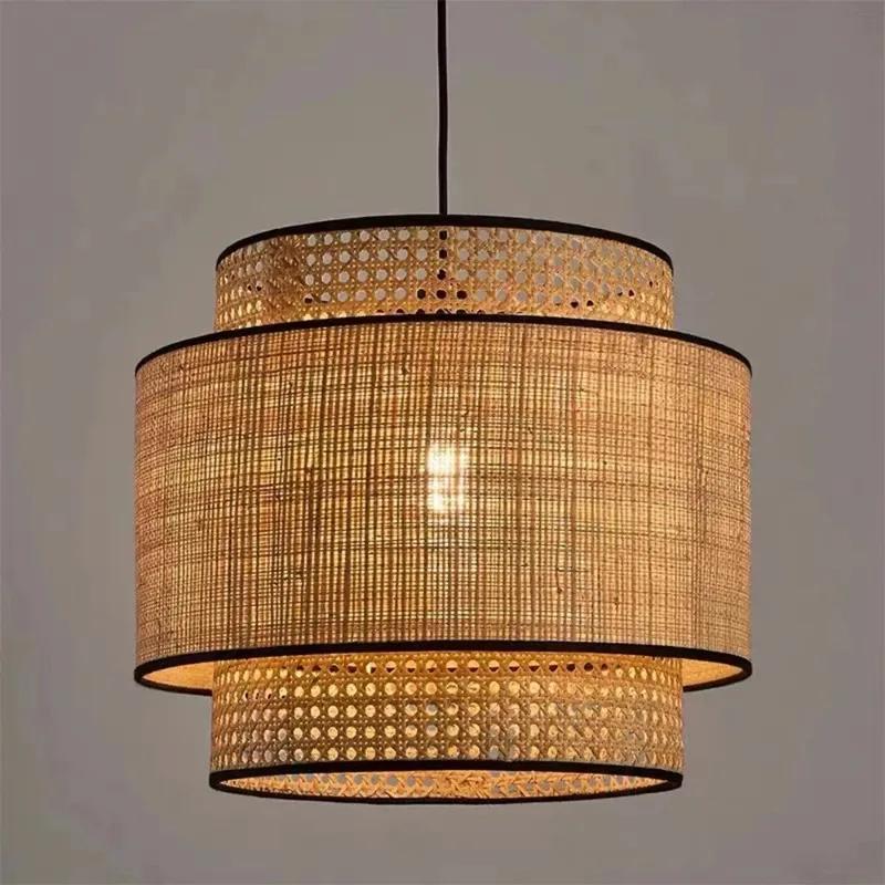 Natural Wicker Rattan Pendant Light Fixtures Chinese Style Bamboo Hanging Lampshades for Home Living Room Bedroom Decor Lighting