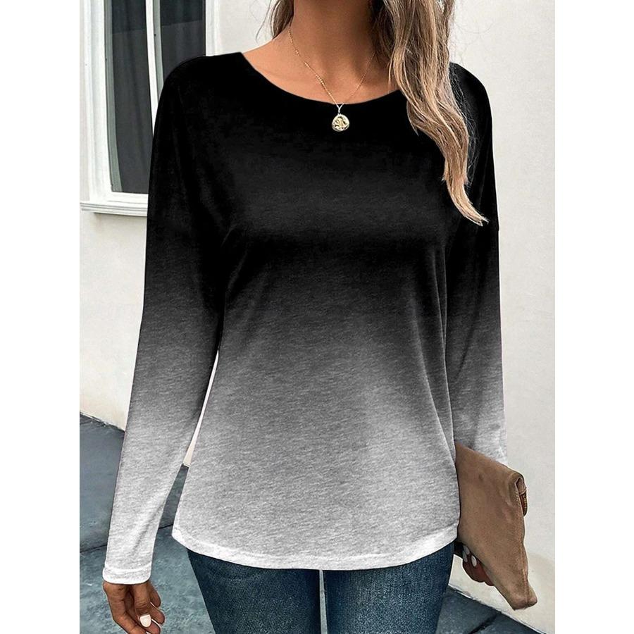 Round Neck 3D Gradient Printed Top Fashionable Casual Long Sleeved Women's T-shirts