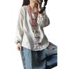Solid Color Buttoned Cotton and Linen Shirt for Women Spring and Autumn New Style Plus Size Shirt Top