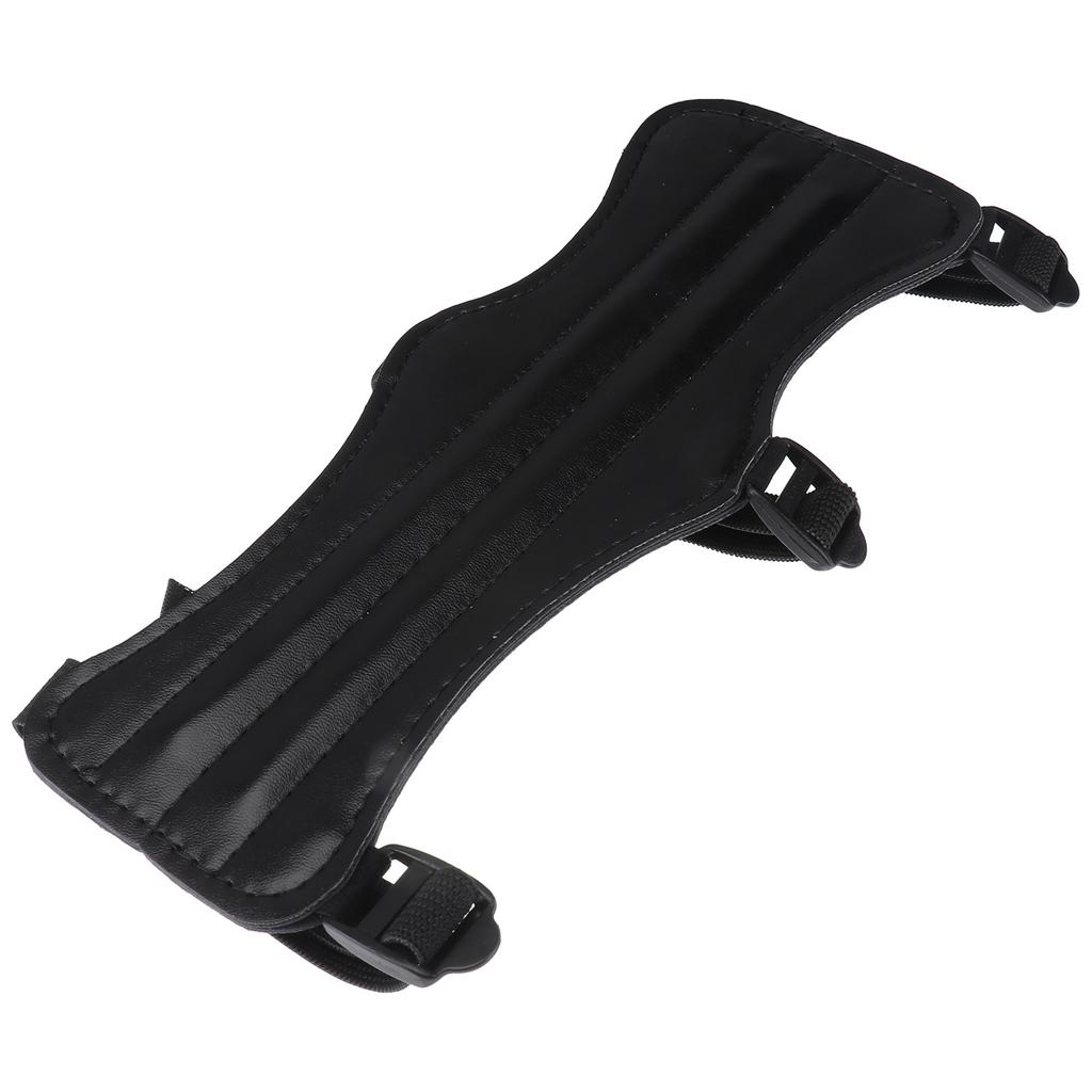 PU Archery Arm Guard Triple Adjustable Buckle Strap Protective Forearm Shield for Hunting Practice Recurve Black